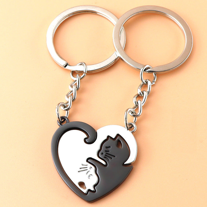 Cat Lovers Heart Keychain