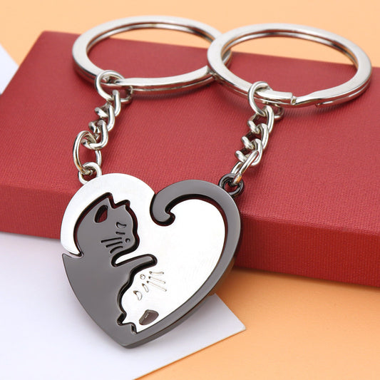 Cat Lovers Heart Keychain