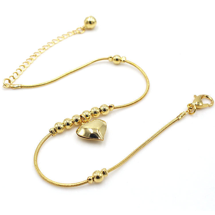 Fashionable Golden Heart-shaped Pendant Anklet