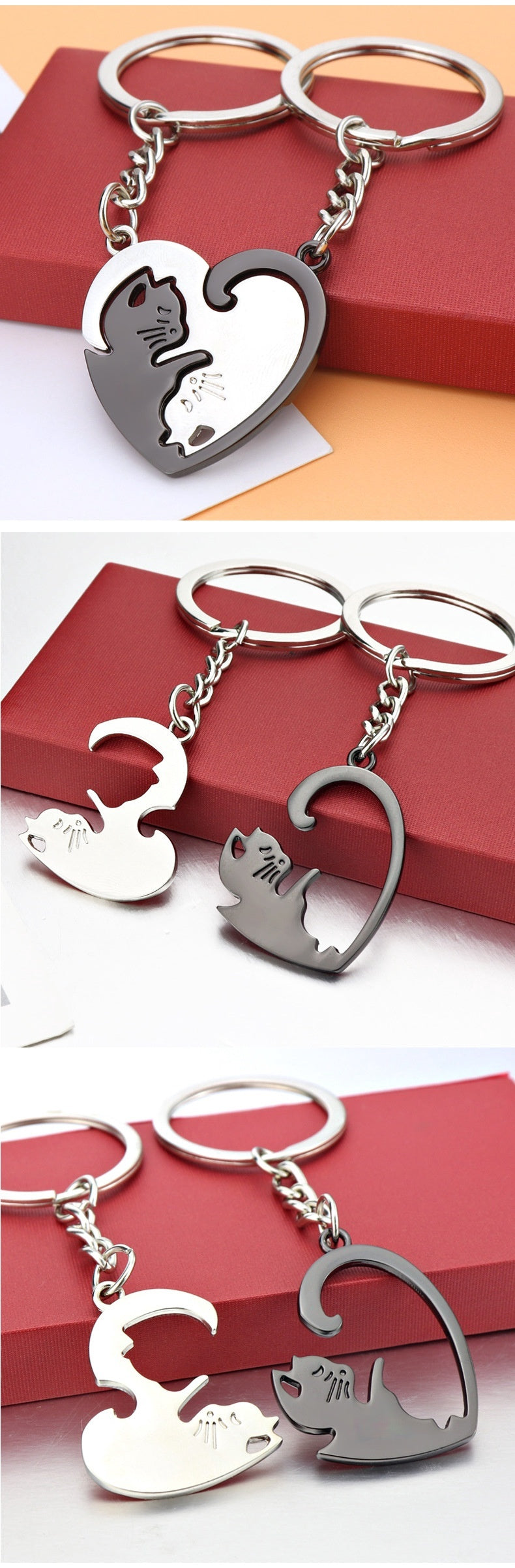 Cat Lovers Heart Keychain