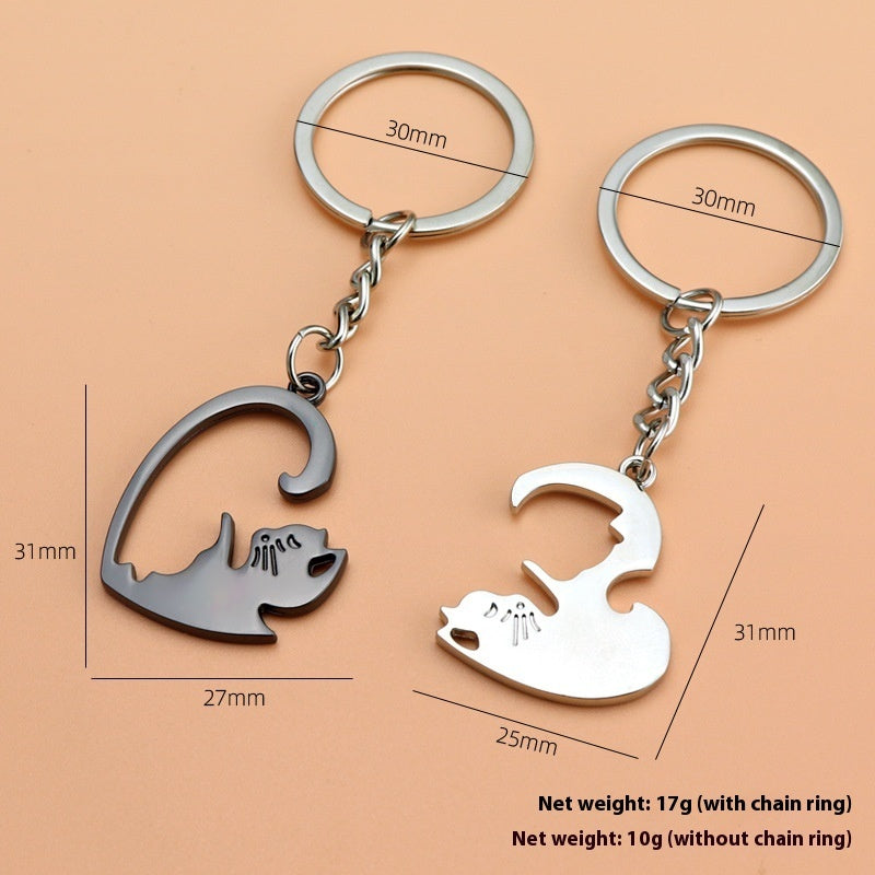 Cat Lovers Heart Keychain